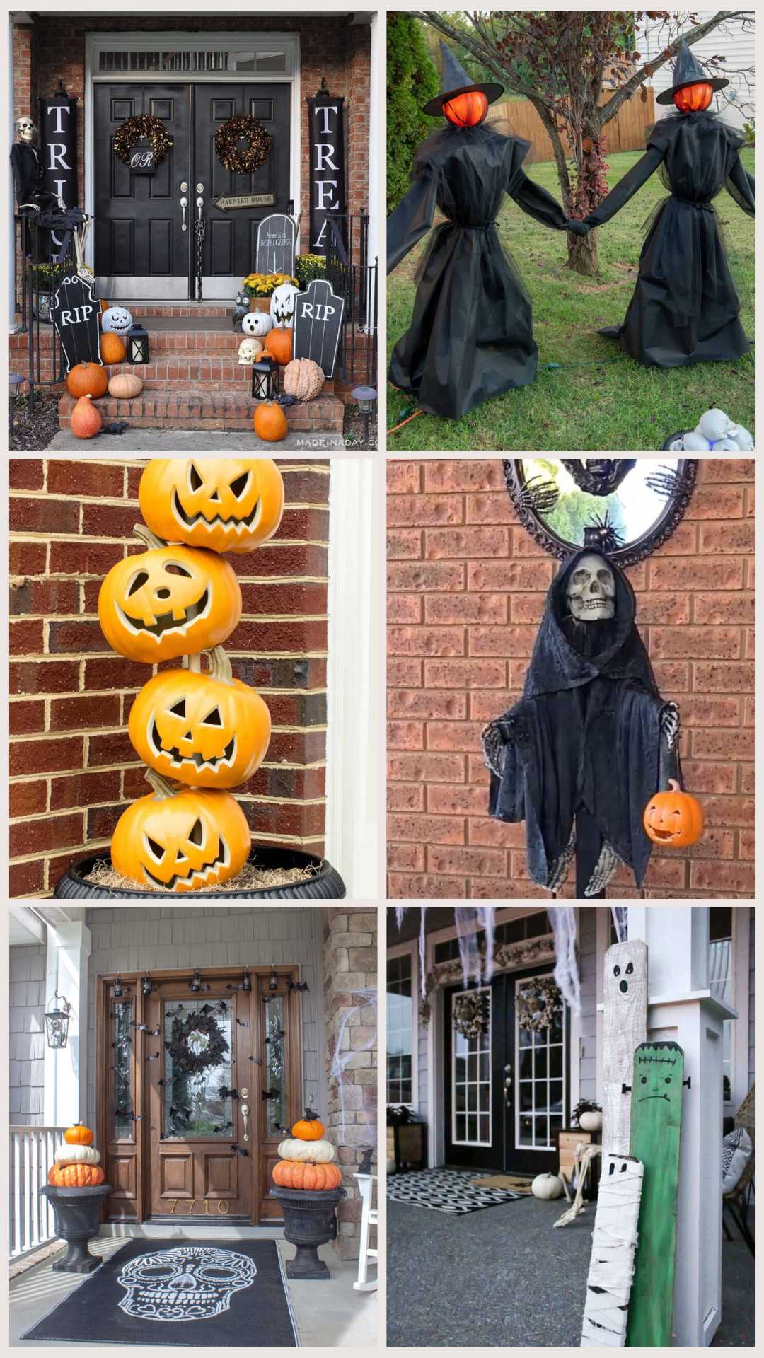 collage of 6 outdoor Halloween decorations