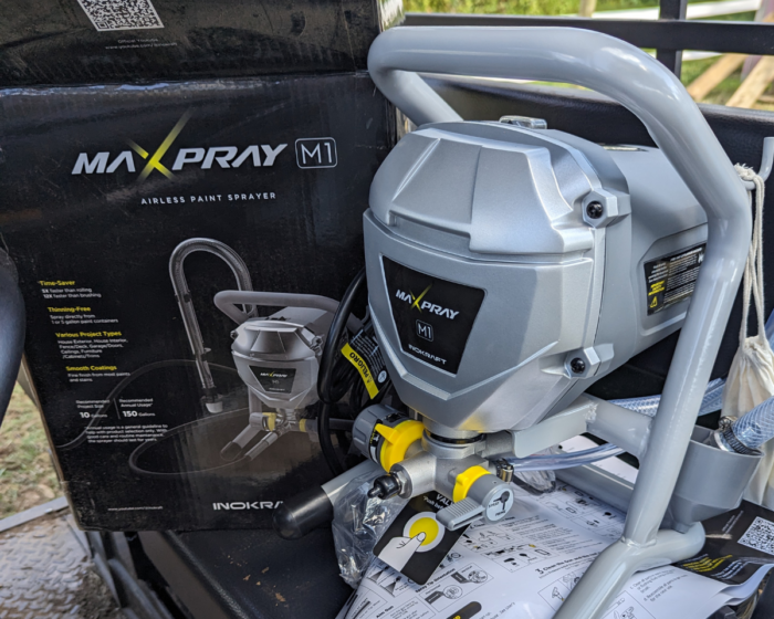 Photo of the MaXpray M1 Airless Paint Sprayer right out of the box.