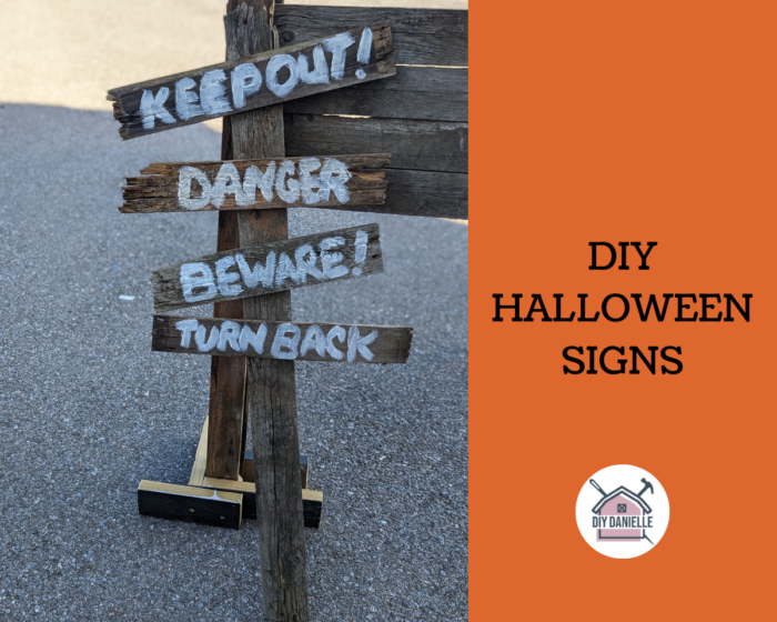 How to make some spooky signs for your Halloween trail! These signs are easy to make with acrylic paint, wood glue, and old pallets. 