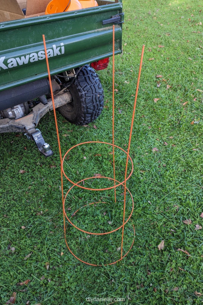 Orange tomato cage flipped upside down.