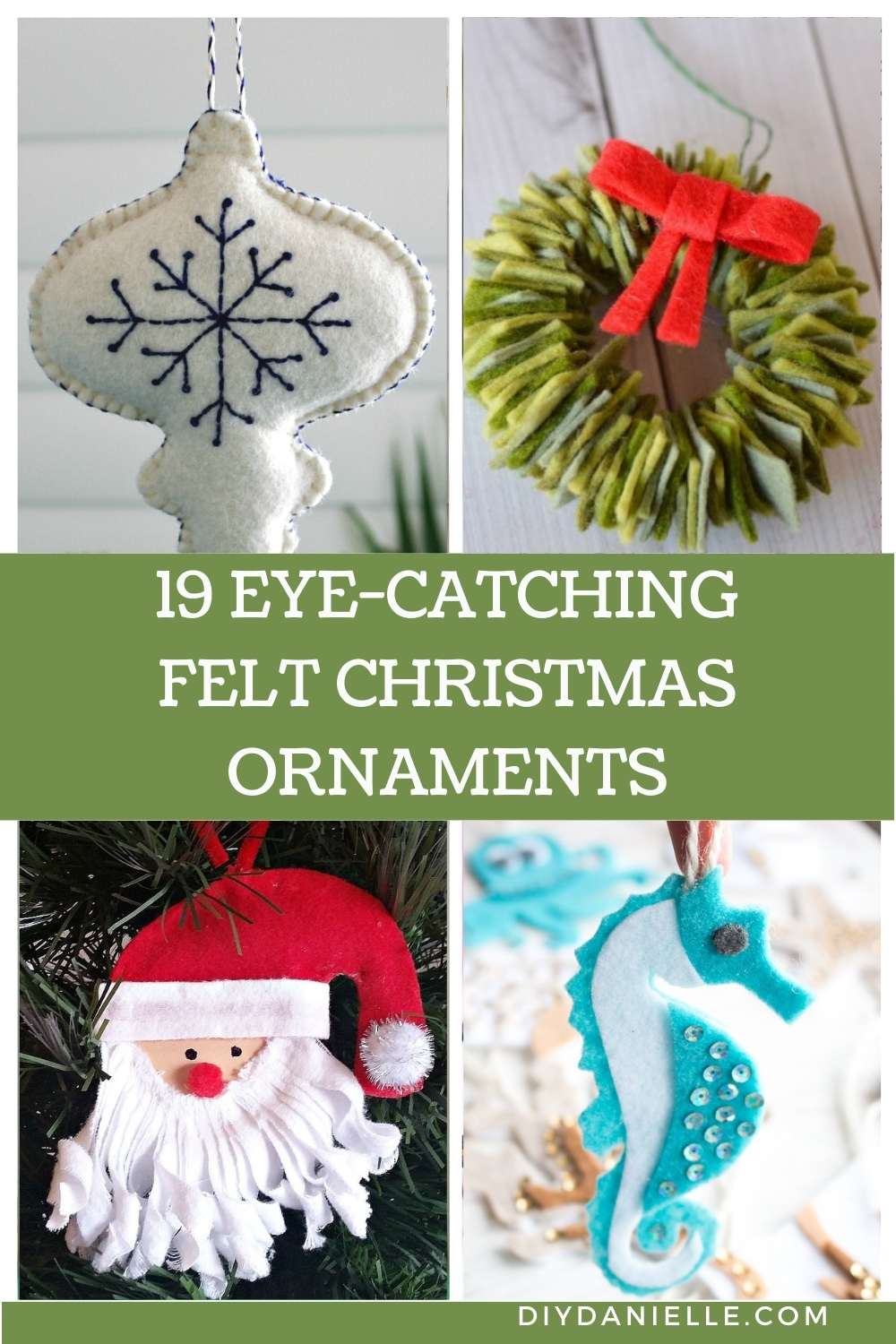 felt Christmas ornaments pin collage with text