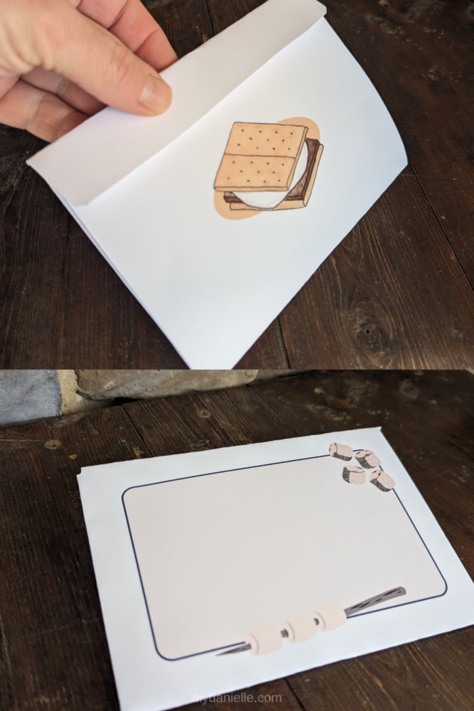 Printable folding envelope to go with the s'more themed cards.
