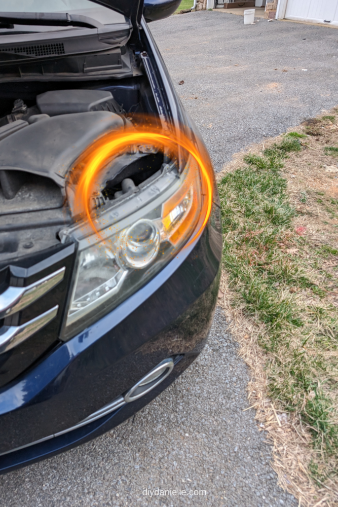 The area circled is the zone where you remove the bulb. You have to reach into the area behind the light to find the plug that attaches to the headlight.