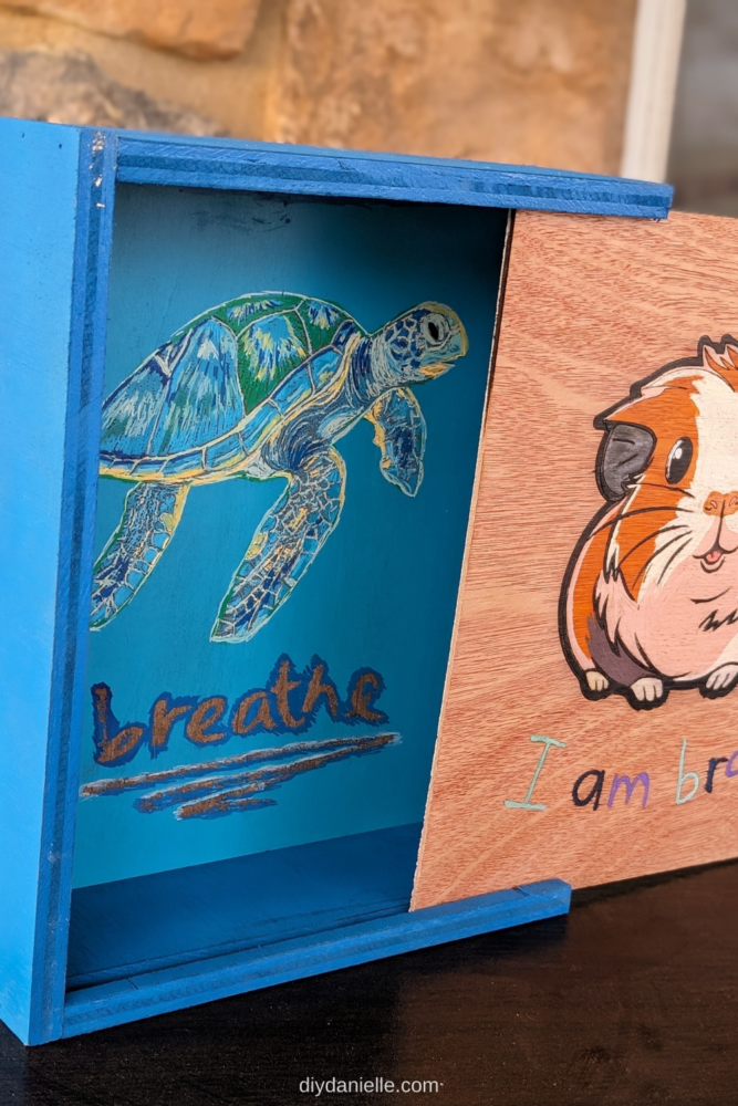 In this photo, you can see that I used scrap plywood for the memory box and I just painted over the raw edges. It is OBVIOUS, but I don't HATE it. I would probably opt to not use plywood for a project like this in the future though.