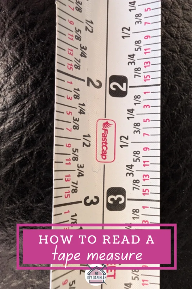 How to Read a Tape Measure: Photo depicts a detailed close up visual representation of the tape measure. it includes both feet and inches measurement.