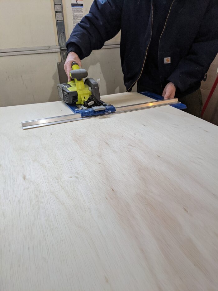 Cutting 3/4" plywood for the DIY bathroom cabinet and the door for it.