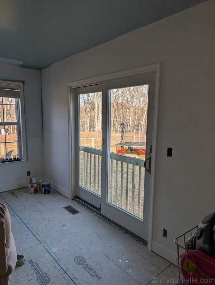 Sliding glass door after installation and after the trim was installed.