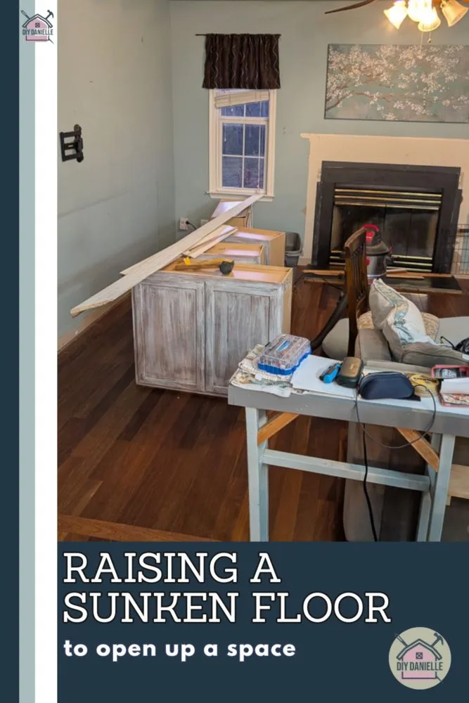 Before pictures of our sunken living room floor before we raised the floor and made adjustments to the room to make the living space more open. There's a lot of clutter in the photo of the room unfortunately due to demo during the process.