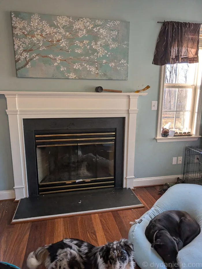 Original mantle for the wood burning fireplace.