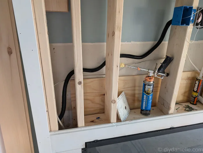 You can see the tubing for the cords here before they finished the bump out. This allows up to pull cords through the tube vs. needing to try to feed it through the wall.