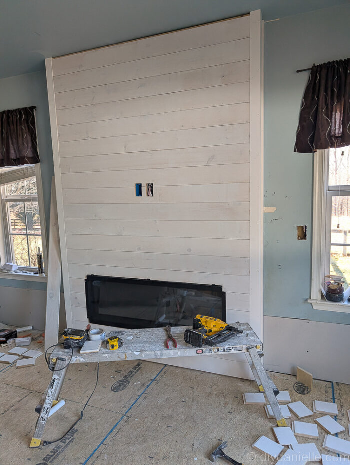 shiplap fireplace surround for an electric fireplace.