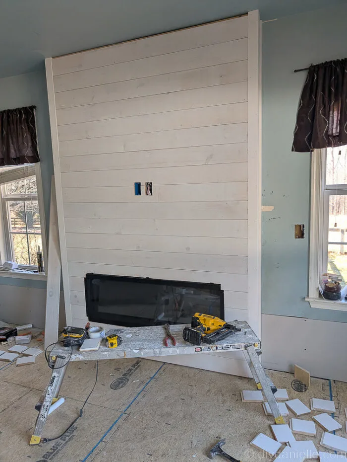 shiplap fireplace surround for an electric fireplace.