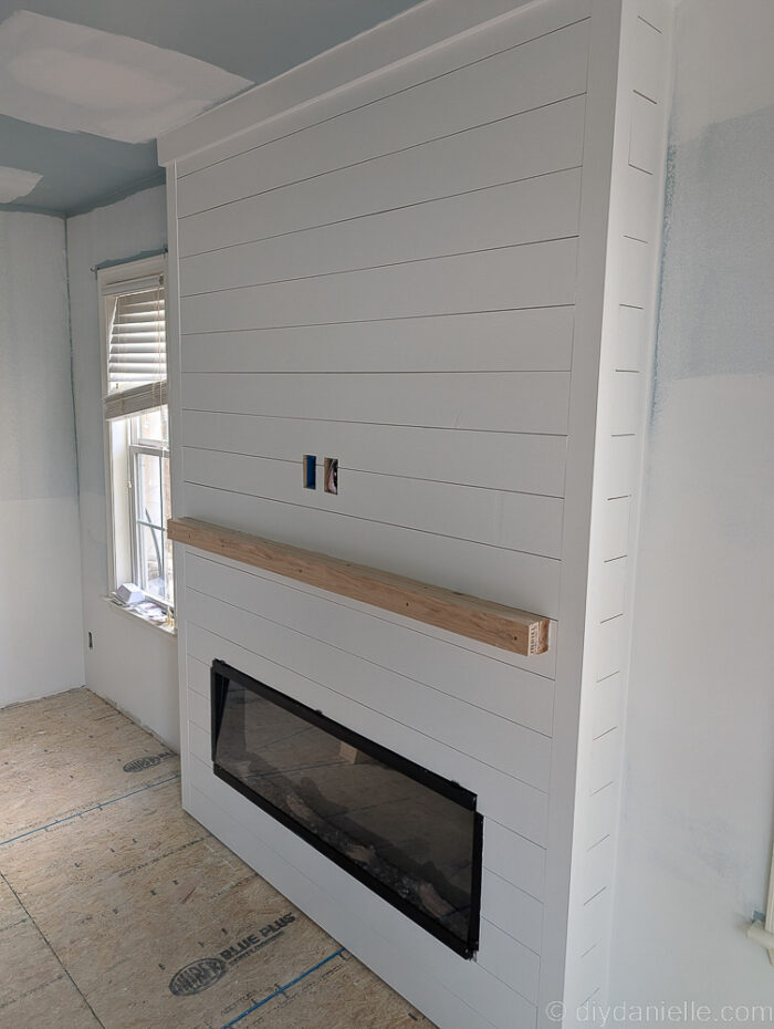 shiplap fireplace surround for an electric fireplace.