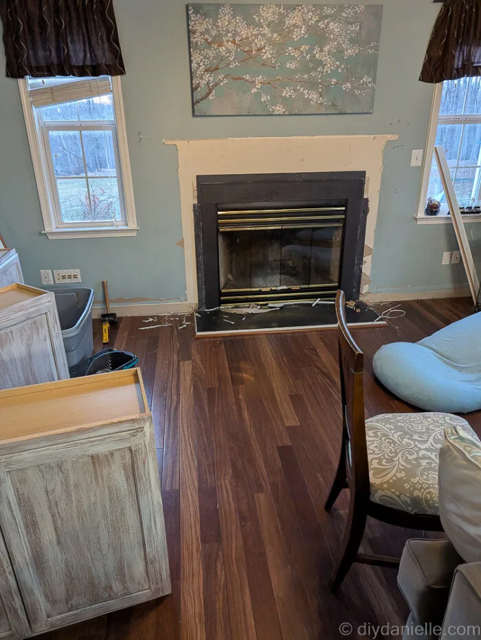 Fireplace trim all demo'ed.