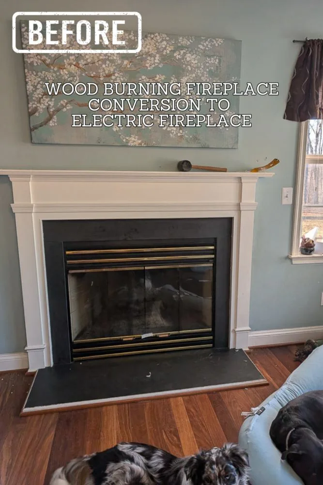 Before photo of our wood burning fireplace. We converted this to an electric fireplace when we decided to raise the floor of our living room.