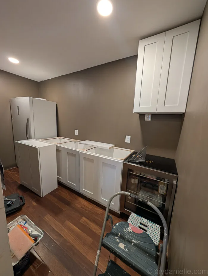 Installed cabinets from RTA store without trim, showcasing the sleek, modern design
