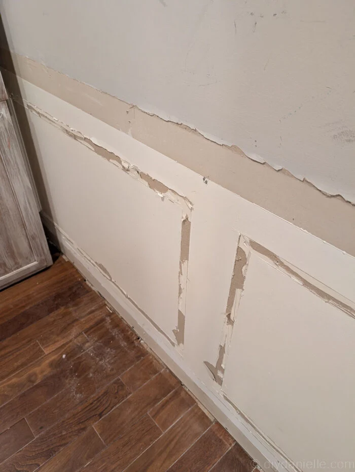 This wall was in the room and already drywalled. I had removed the trim. I needed to repair this... this was NOT for the weak of heart. My husband said after that he thinks it would have been easier to replace the drywall than to fix this all... I think he's correct. We had to scrape away all of the extra crap, then prime it all and the mudding process was EXTRA time consuming because there was more than just seams to cover. ZERO STARS. This is a photo of the wall before we fixed it... SO MUCH peeling paint and ripped drywall from the removal of baseboard and trim.