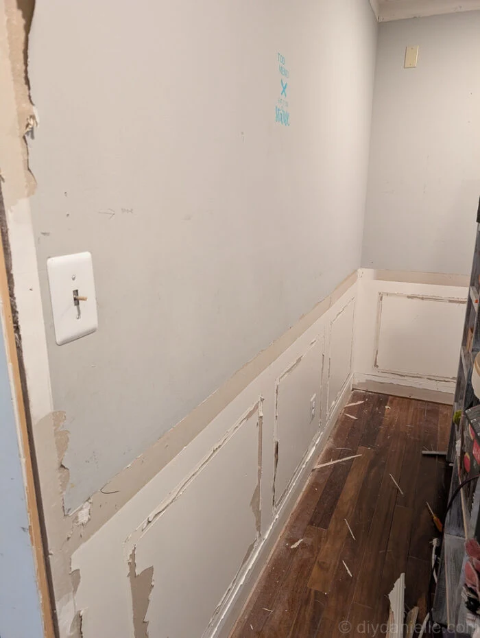 The wall on the opposite side of the pantry needed a LOT of drywall repair due to removal of the trim. I HATE TRIM SO MUCH NOW.