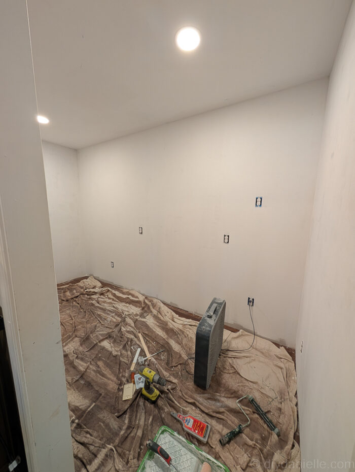 Primed drywall for our pantry.