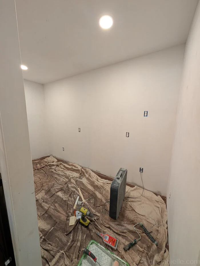 Primed drywall for our pantry.