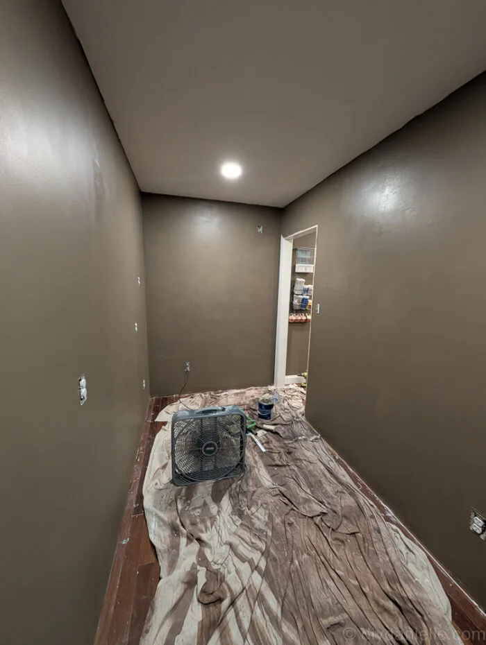 Primed and painted: new pantry room made when we divided our old tiny dining room into two rooms.