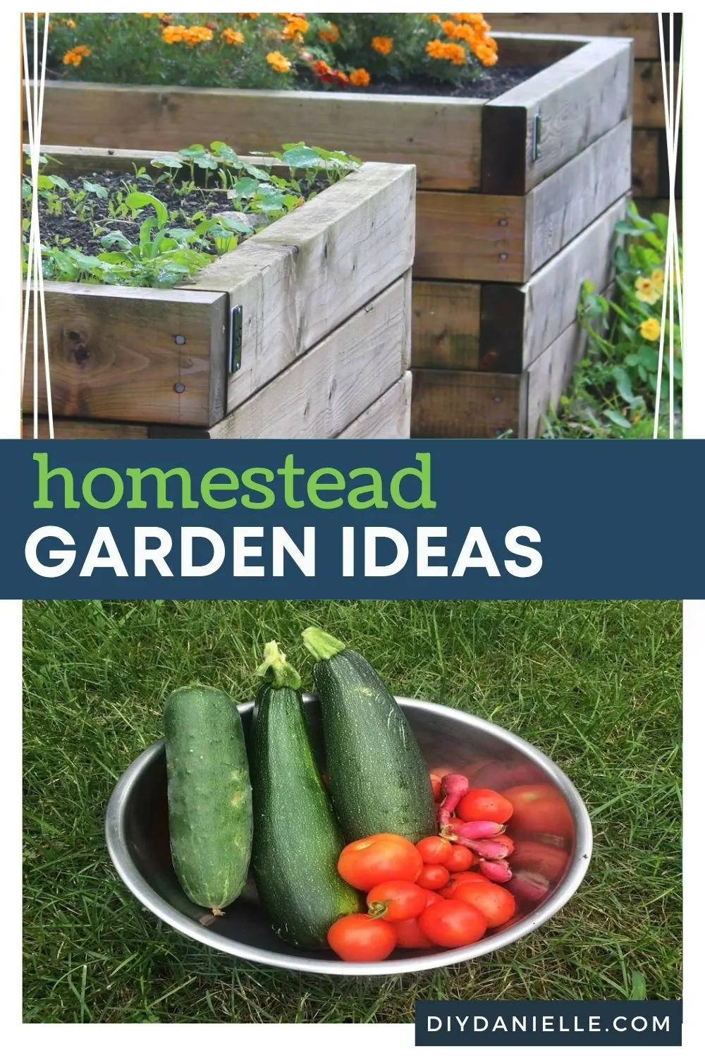 homestead garden ideas pin collage with text