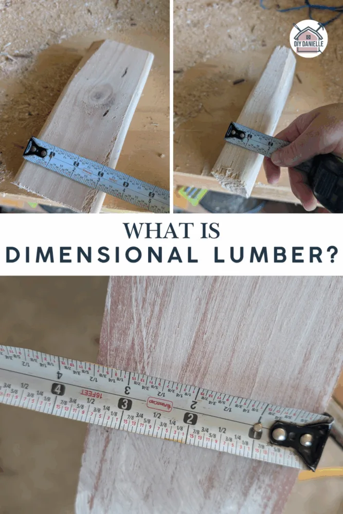 Graphic chart showing dimensional lumber sizes with nominal vs. actual measurements, including boards like 1x4 and 2x4, designed to help beginner woodworkers understand lumber sizing.