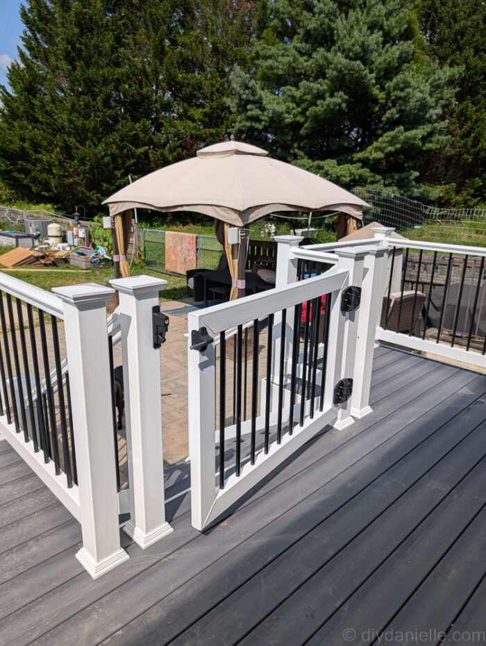 View from the deck showing the gate door and finished railings.