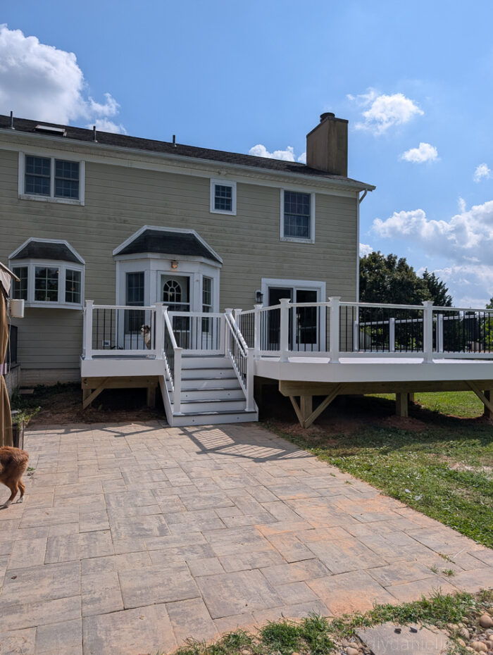 Final view of the completed deck from the patio.