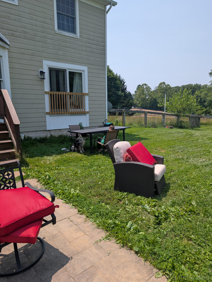 Backyard setup staged to visualize the size and spacing of a future deck before construction begins.