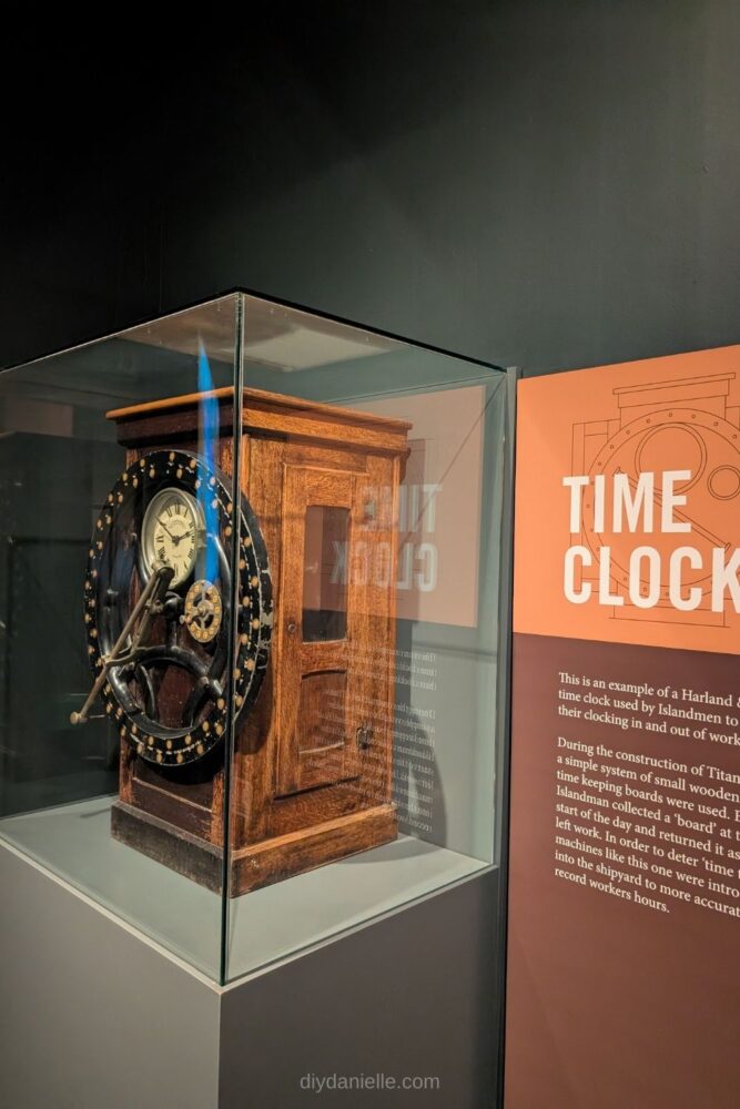 Time clock exhibit at the Titanic Museum in Belfast, Northern Ireland, as part of a family-friendly Ireland itinerary.
