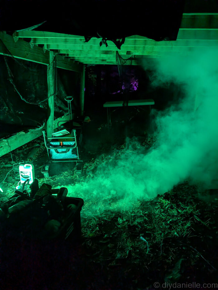 Final nighttime photos of the Halloween trail showing glowing decorations and spooky setups.