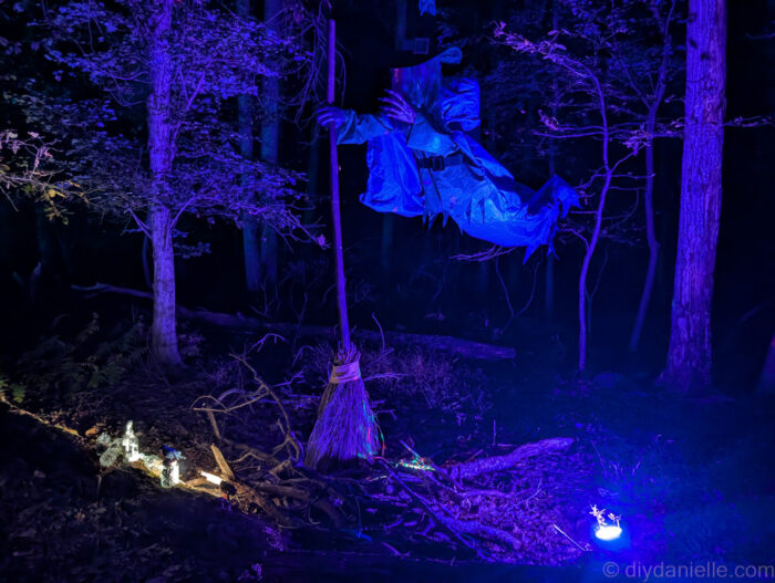 Final nighttime photos of the Halloween trail showing glowing decorations and spooky setups.