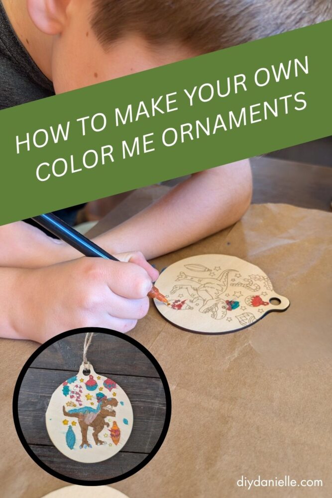 DIY color-me Christmas ornaments being cut, colored, and prepared for hanging, ready for personalized holiday decorating.