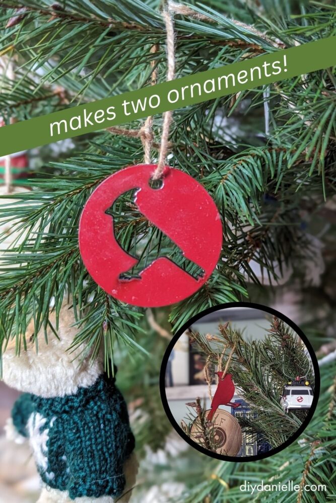 Close-up of a personalized cardinal ornament with a removable center piece, perfect as a keepsake in memory of a loved one.