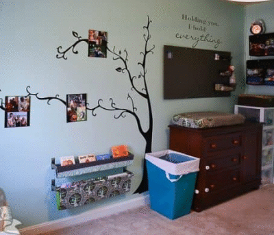 Tame Teal SW6757 nursery with Sherwin Williams Harmony Collection walls, coordinated lighting, wall art, and decor in a calm, stylish setup